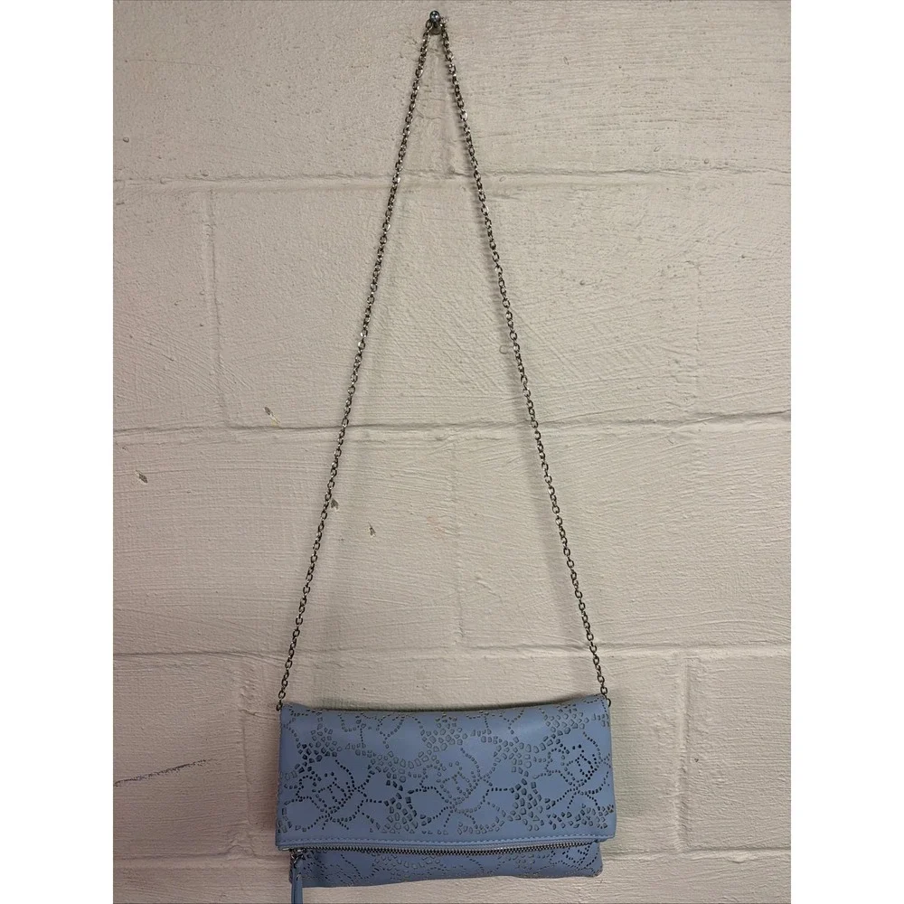 Urban Expressions Light Blue‎ Laser Cut Foldover Clutch Crossbody Shoulder Bag